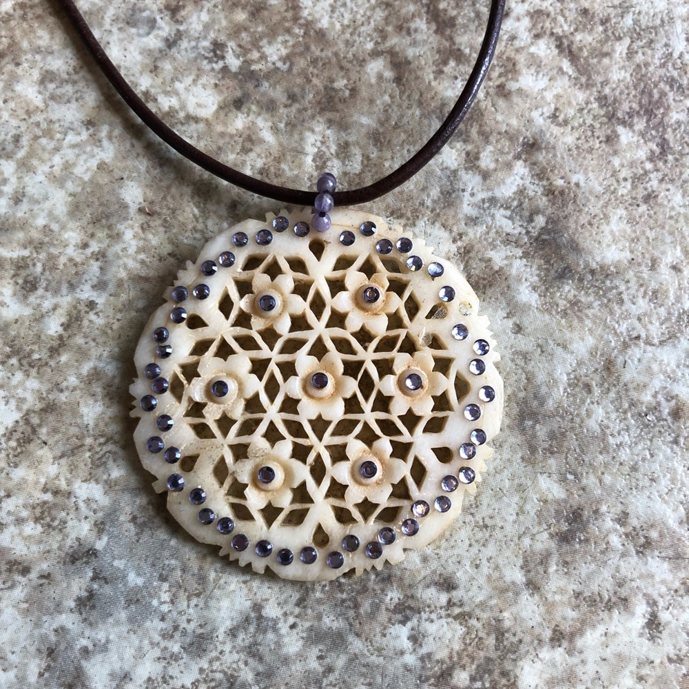 Chan Luu carved pendant with lavender crystals